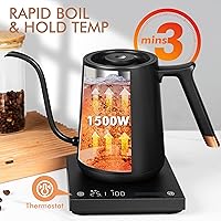 Vista 4 de TIMEMORE Hervidor eléctrico de cuello de cisne, tetera eléctrica con control de temperatura para café y té, 0.8 L, acero inoxidable, hervidor