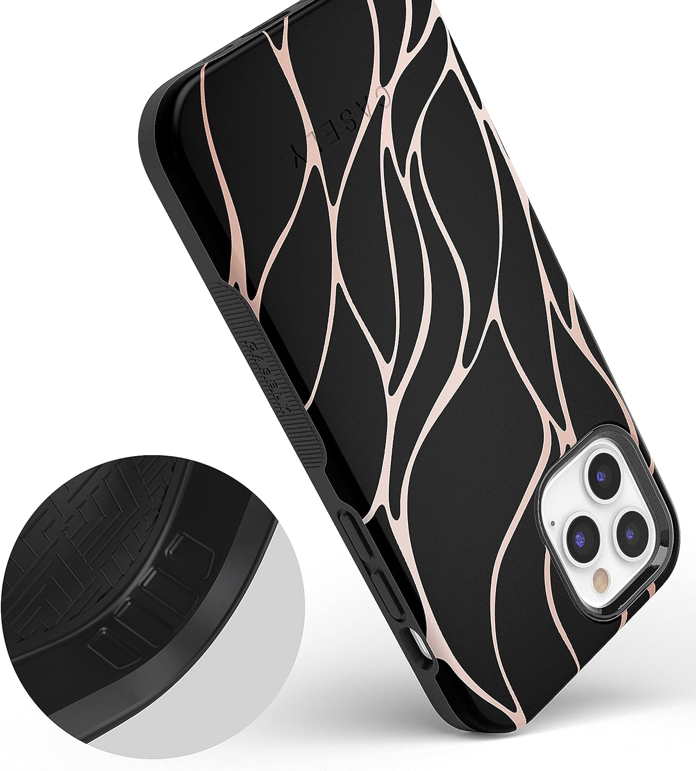 Casely iPhone 12/12 Pro Case | Midnight Ride | Black and Gold Metallic Waves | Bold Protective Design - Image 3