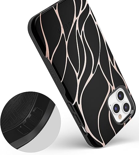 Miniatura 6 de Casely Funda para iPhone 1212 Pro  Funda de ondas metálicas negras y doradas con cobertura de 360 grados para tu teléfono, recortes precisos,