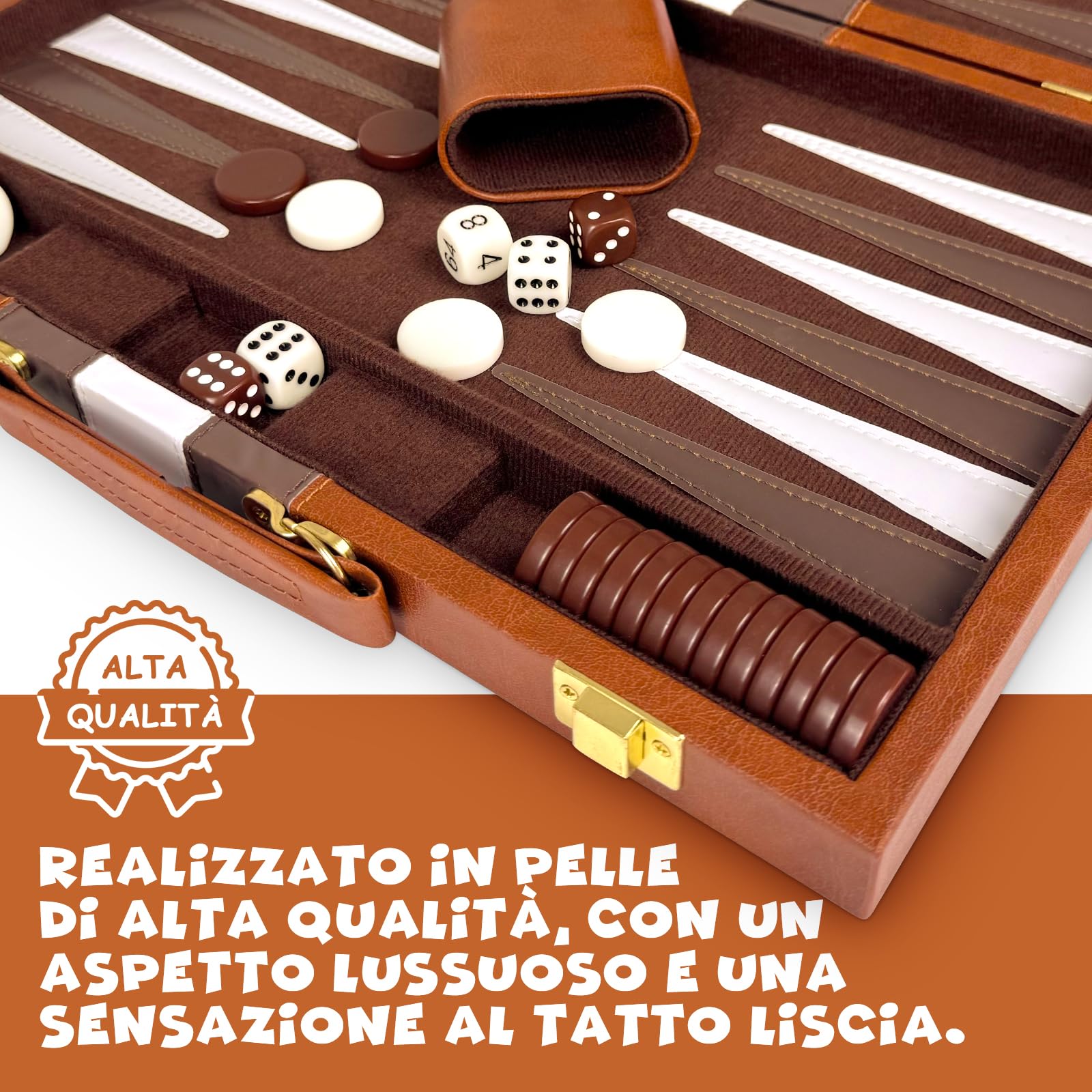 Set Backgammon, Set di Backgammon Classico per 2 Giocatori, Gioco di Strategia da Viaggio Portatile (18 pollici, Marrone)