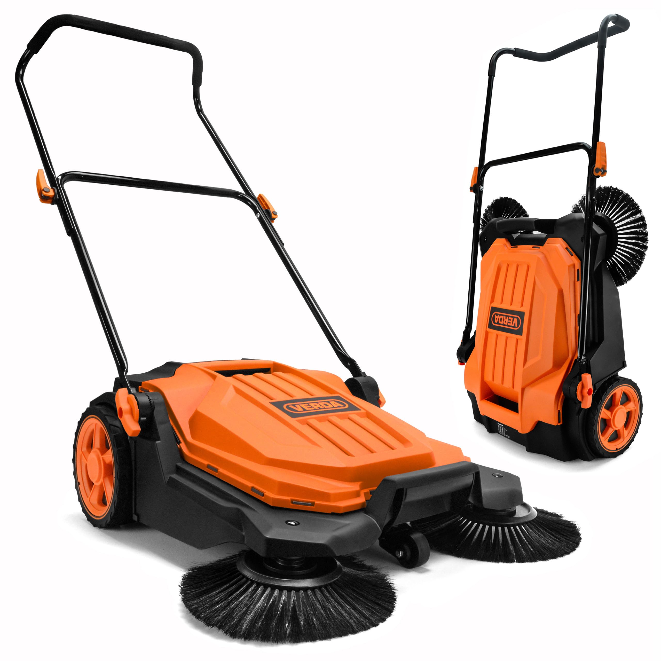 Verda Barredora manual, 2400 m²/h de potencia de barrido, 65 cm de ancho, depósito de 20 l, barredora manual, mango suave, barredora para adoquines, entrada, terraza y patio SN1301Z