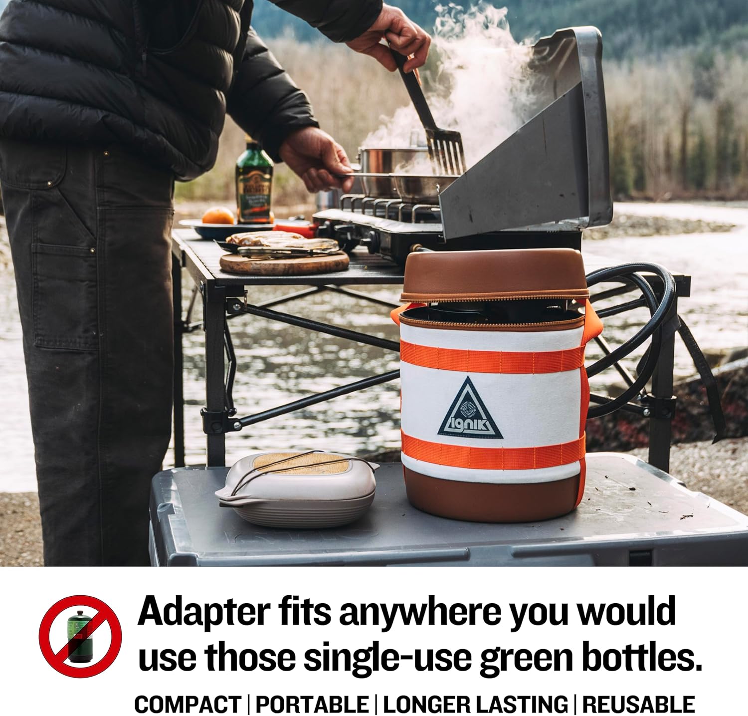 Ignik Refillable Gas Growler Deluxe 3.8-Pound Empty Propane Tank with Carry Case and Adapter Hose, Natural Case/Blue Tank