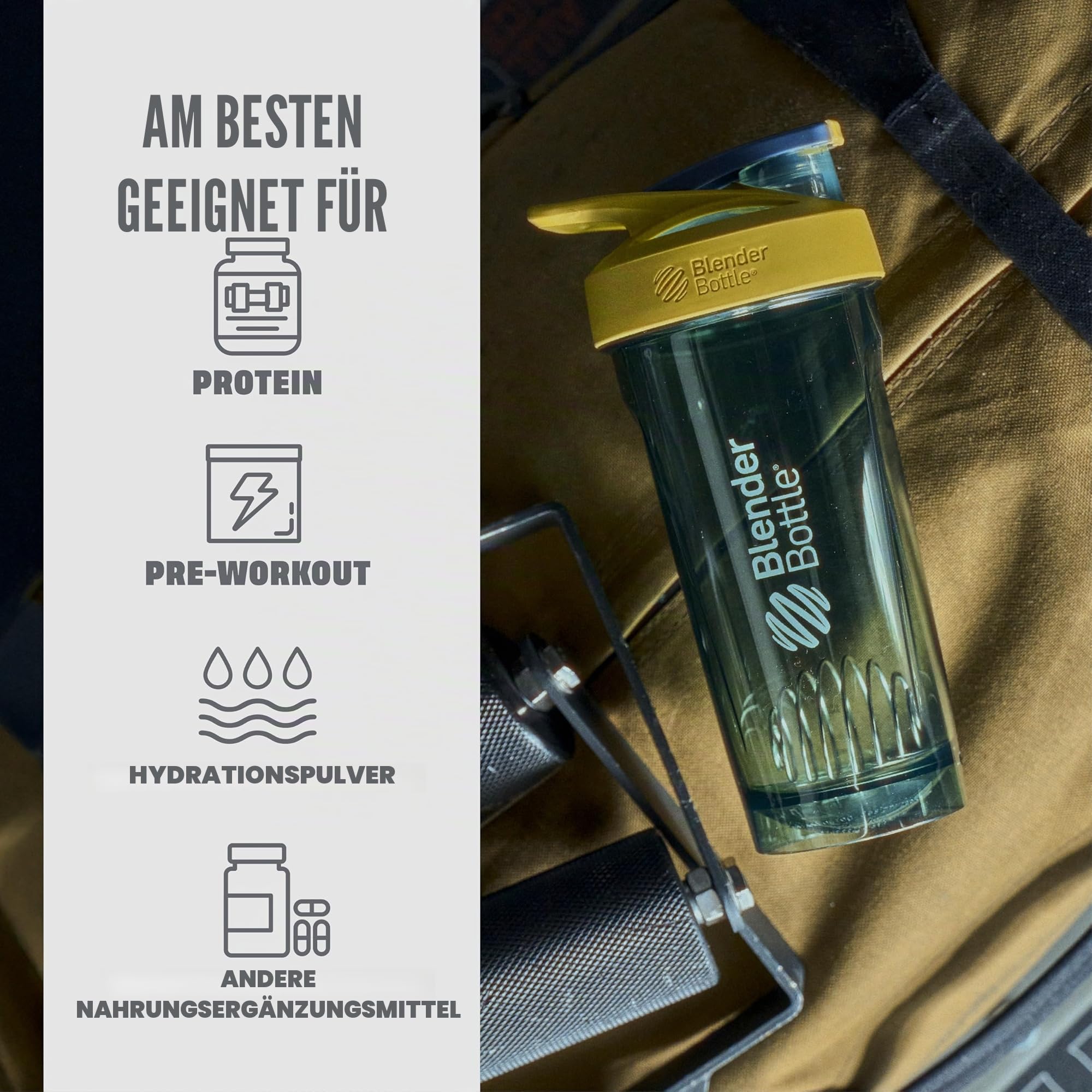 BlenderBottle Strada Shaker Cup Perfekt für Protein-Shakes und Pre Workout, 800 ml, Gelb