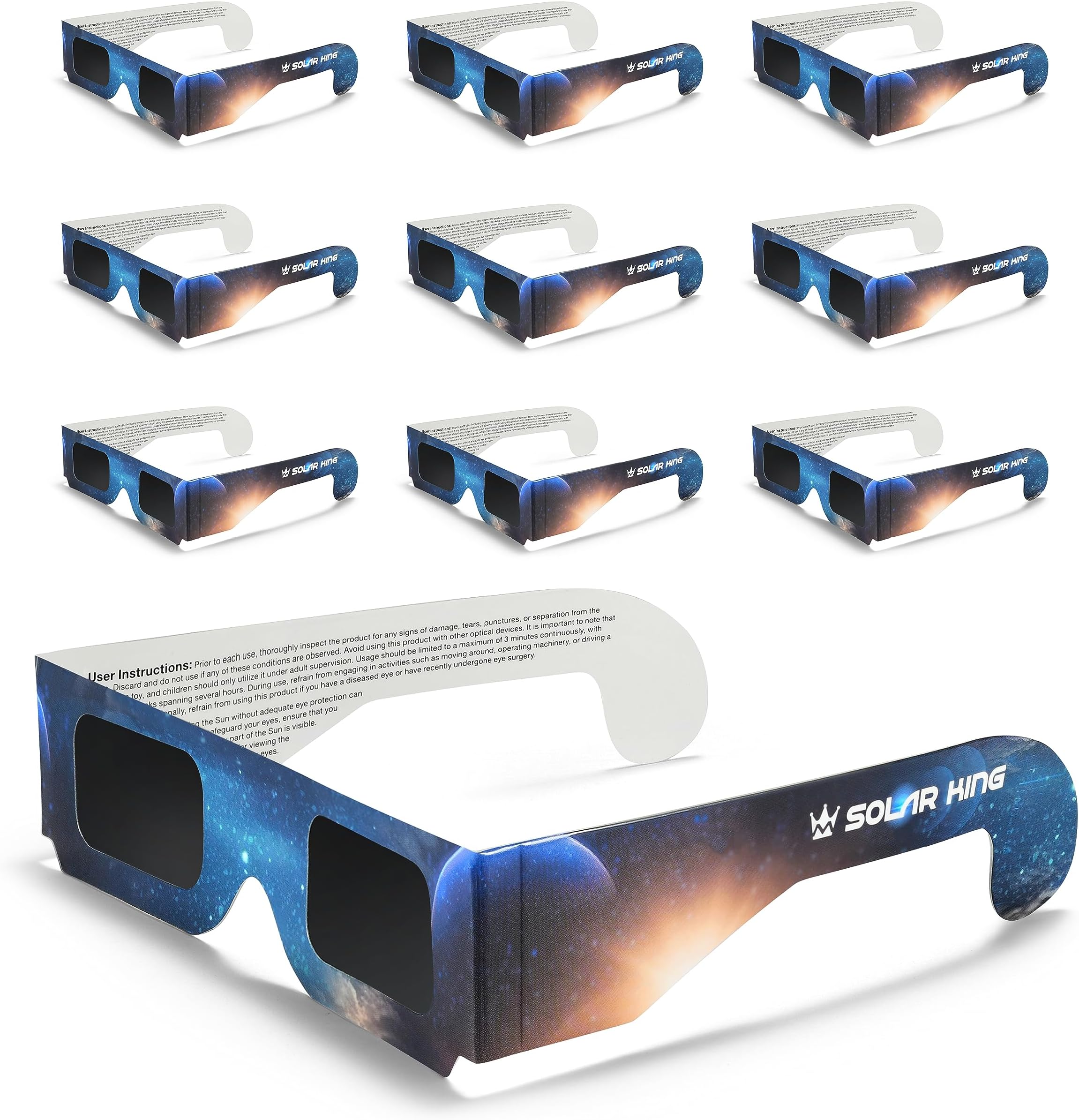 Medical king Solar Eclipse Glasses 10 pk ISO 12312-2 and CE Certified Glasses For Safe View Solar Eclipse 2026 The Eclipse August 12, 2026 With 2 Phone Lenss