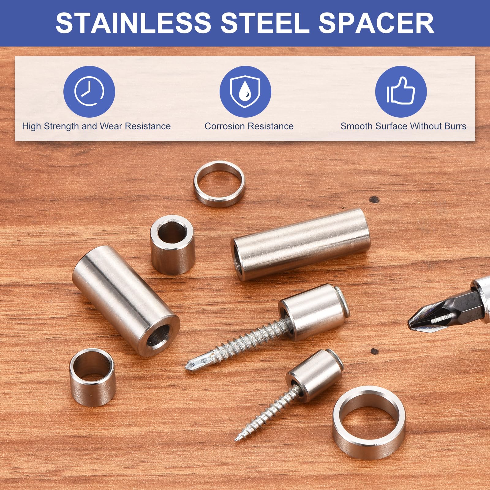 sourcing map Lot de 16 entretoises en acier inoxydable 304 de 12 x 6 x 14 mm, finition unie, entretoises rondes non filetées en métal pour vis, boulons et tiges M6