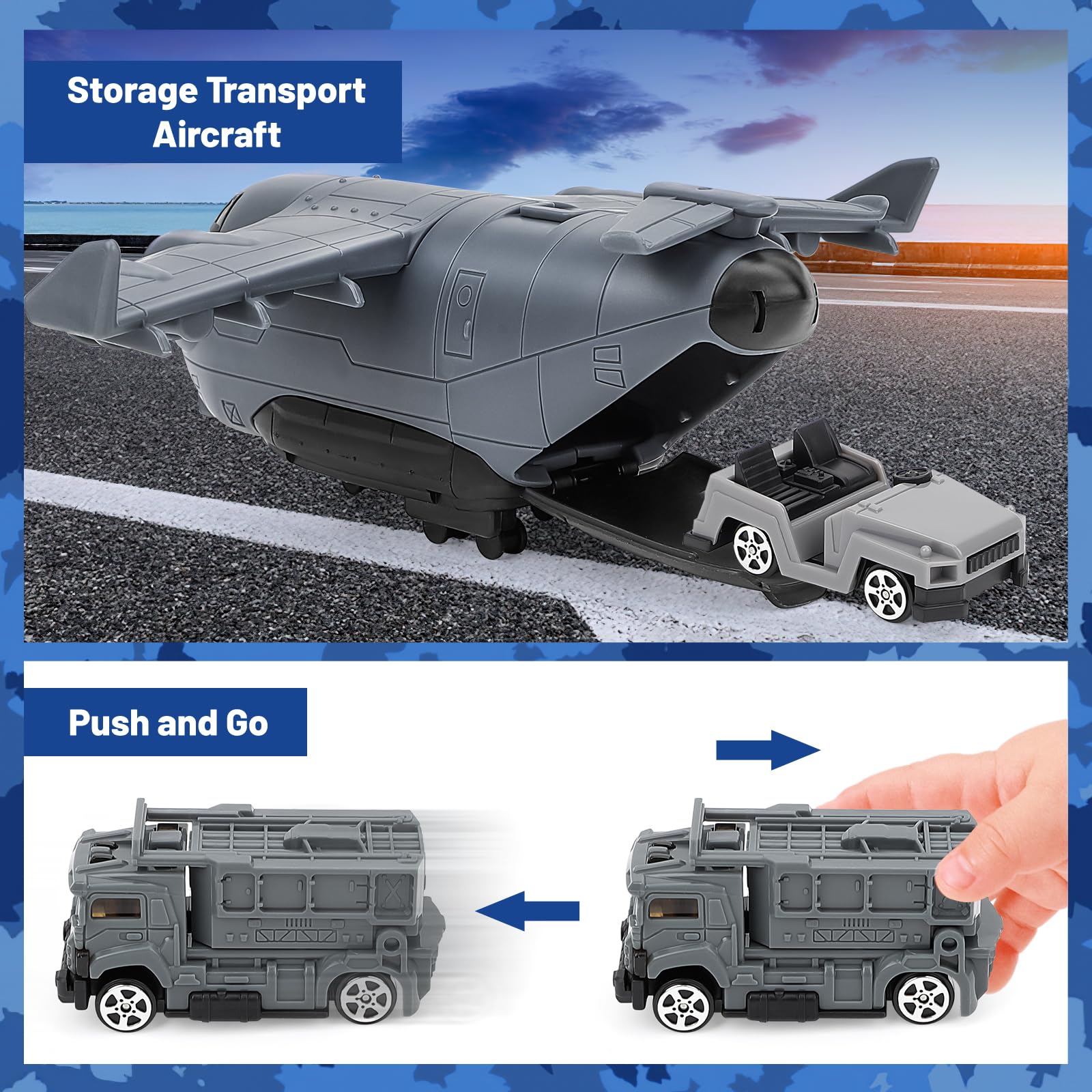 deAO Set di Giocattoli Militari, con Veicolo Militare, Accessori per Armi, Parcheggio, Aereo, Accessori per Veicoli e Mappa di Gioco, Fantastico Giocattolo Militare per Bambini di 3, 4 e 5 Anni
