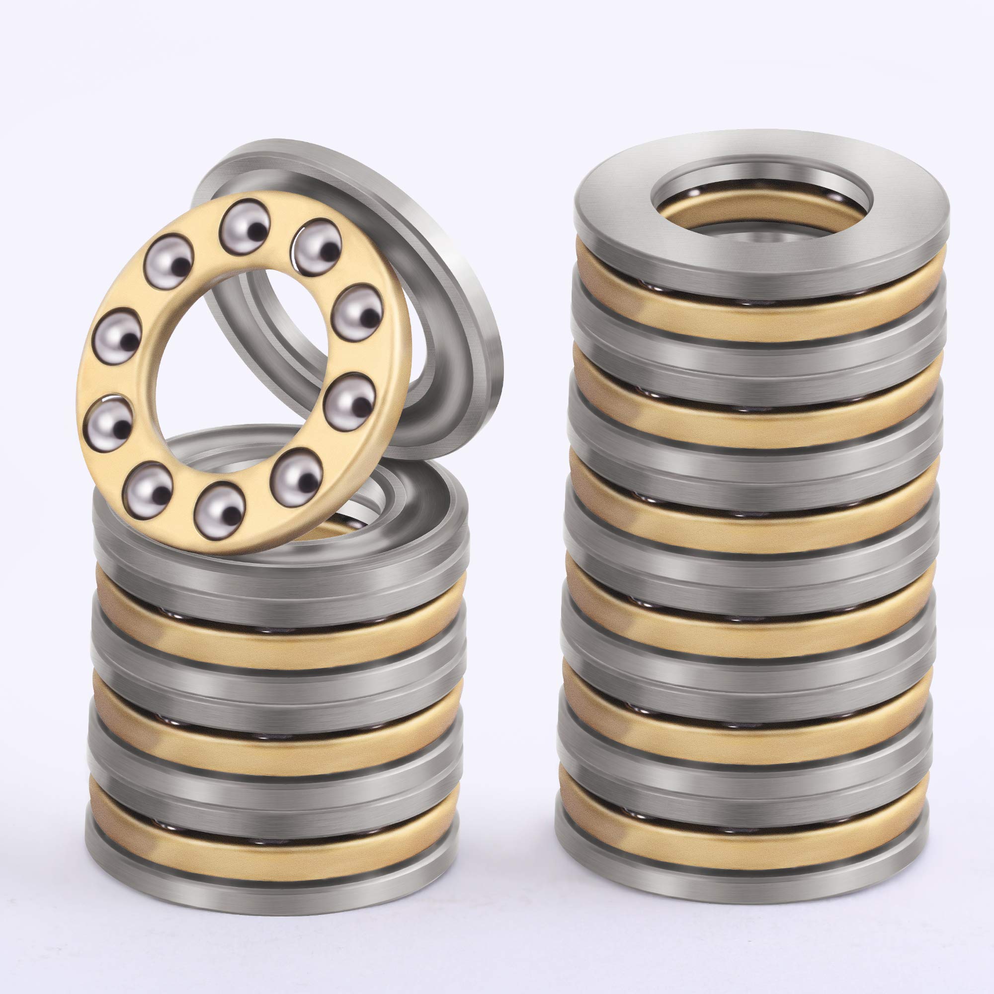 XiKe 10 Pack F10-18M Bearings 10x18x5.5mm Brass Cage, High Speed and Chrome Steel Small Thrust Ball Bearings.