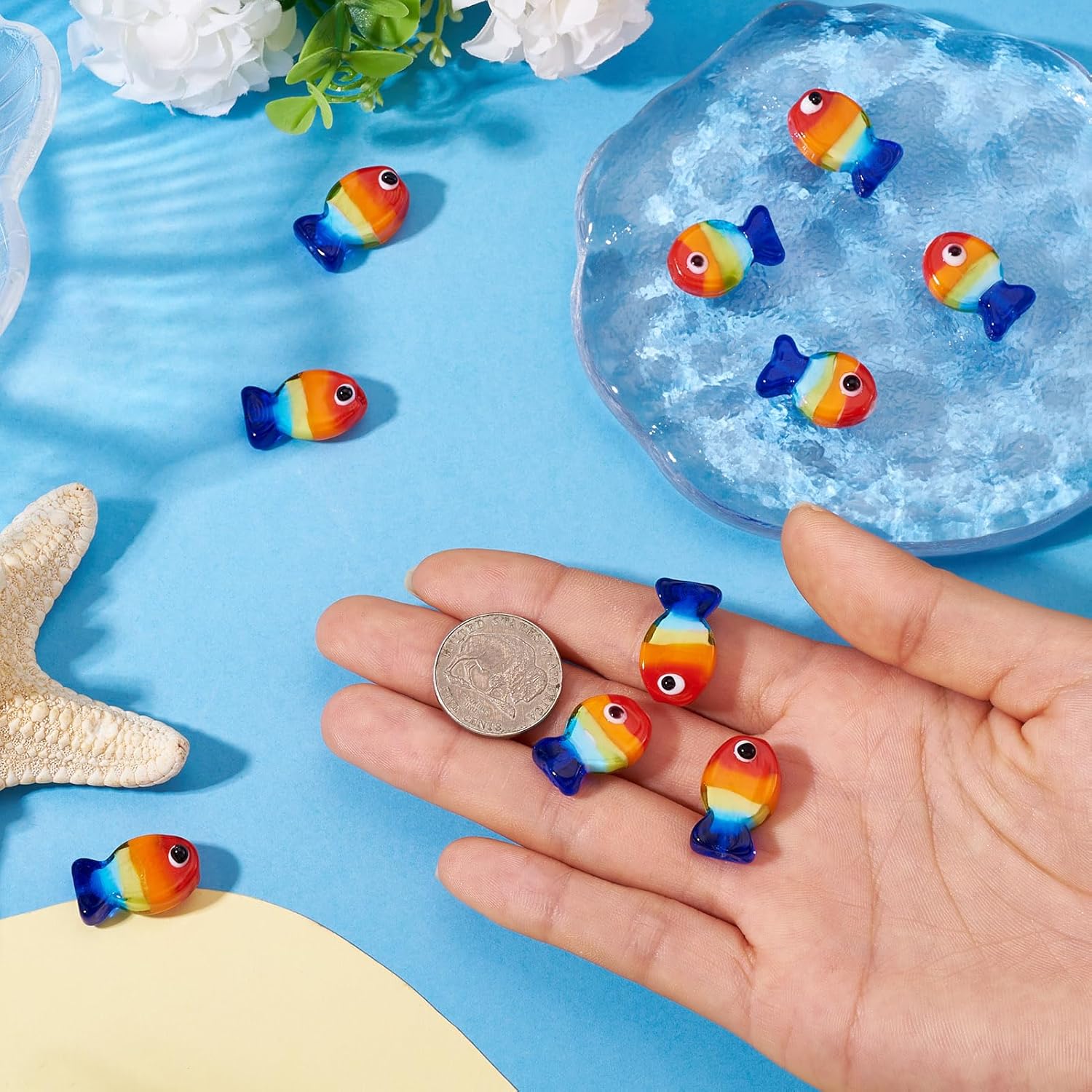Cheriswelry 12Pcs Fish Beads Handmade Lampwork Glass Beads Colorful Print Fish Loose Spacer Bead 20x13mm for DIY Summer Bracelet Necklace Earring Jewelry Making Ocean Beach Decor - Image 6