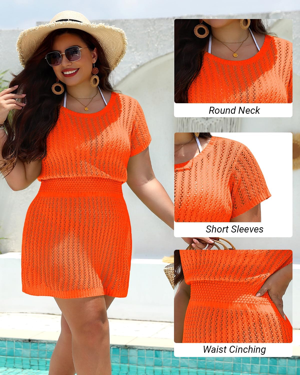 Aqua Eve Women's Plus Size Swimsuit Cover Up - Crochet Bathing Suit Coverup 2025 Short Sleeve Beach Dress Swimwear