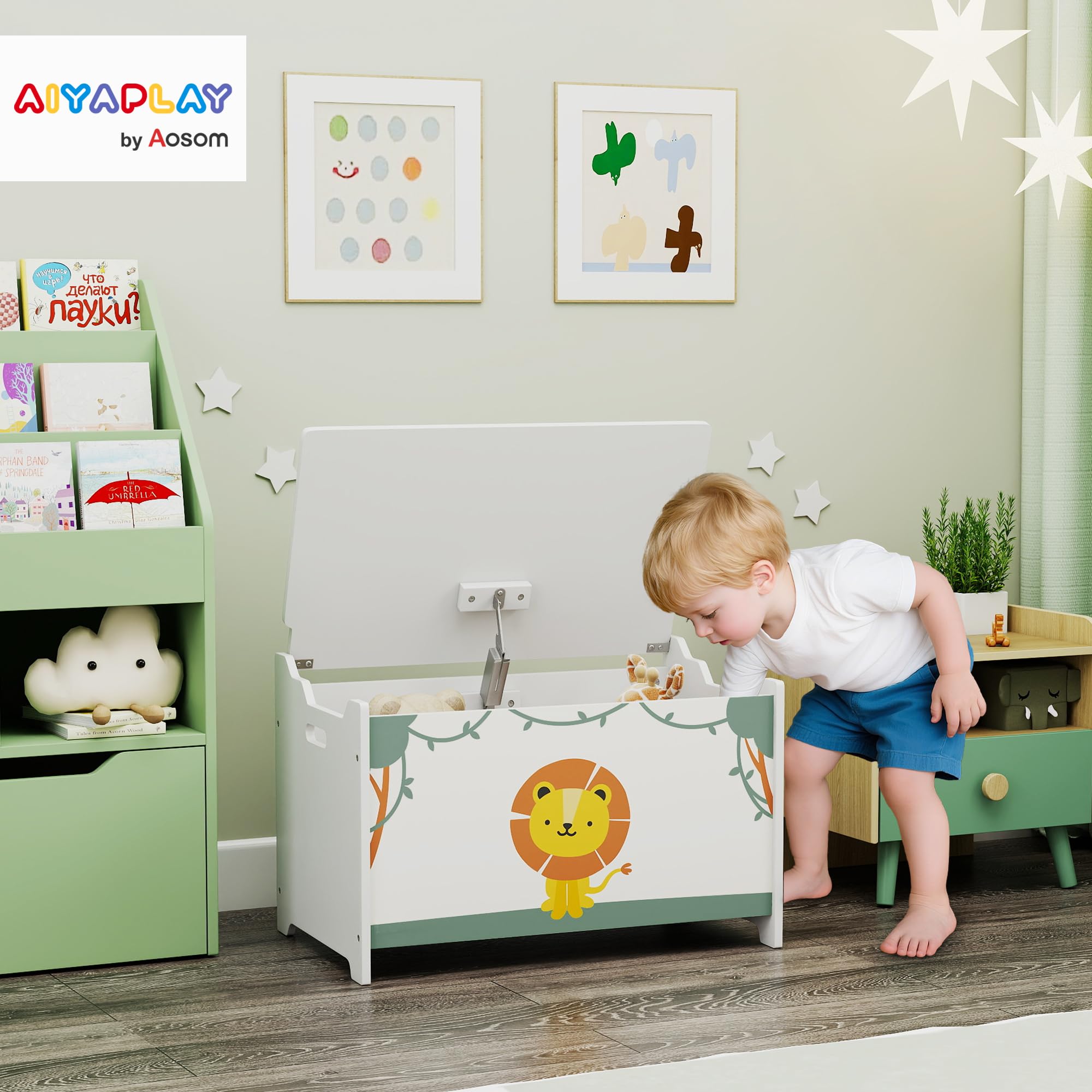 AIYAPLAY Spielzeugkiste mit Deckel für Kinder, Aufbewahrungsbox für Spielzeug und Kleidung, Aufbewahrungsbehälter für Kinderzimmer und Wohnzimmer, 60 x 37 x 39 cm, grün