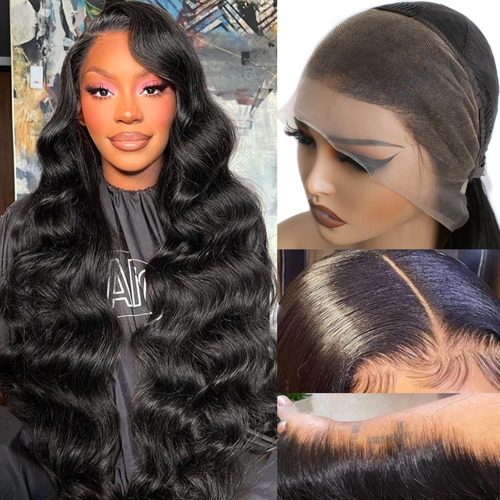 Lemo beauty Body Wave Lace Front Wigs Human Hair Full 13x4 HD Lace Front Wigs Human Hair 180% Density Frontal Wig Pre Plucked Bleached Knots Lace Front Wig Body Wave Human Hair Wig 28 Inch