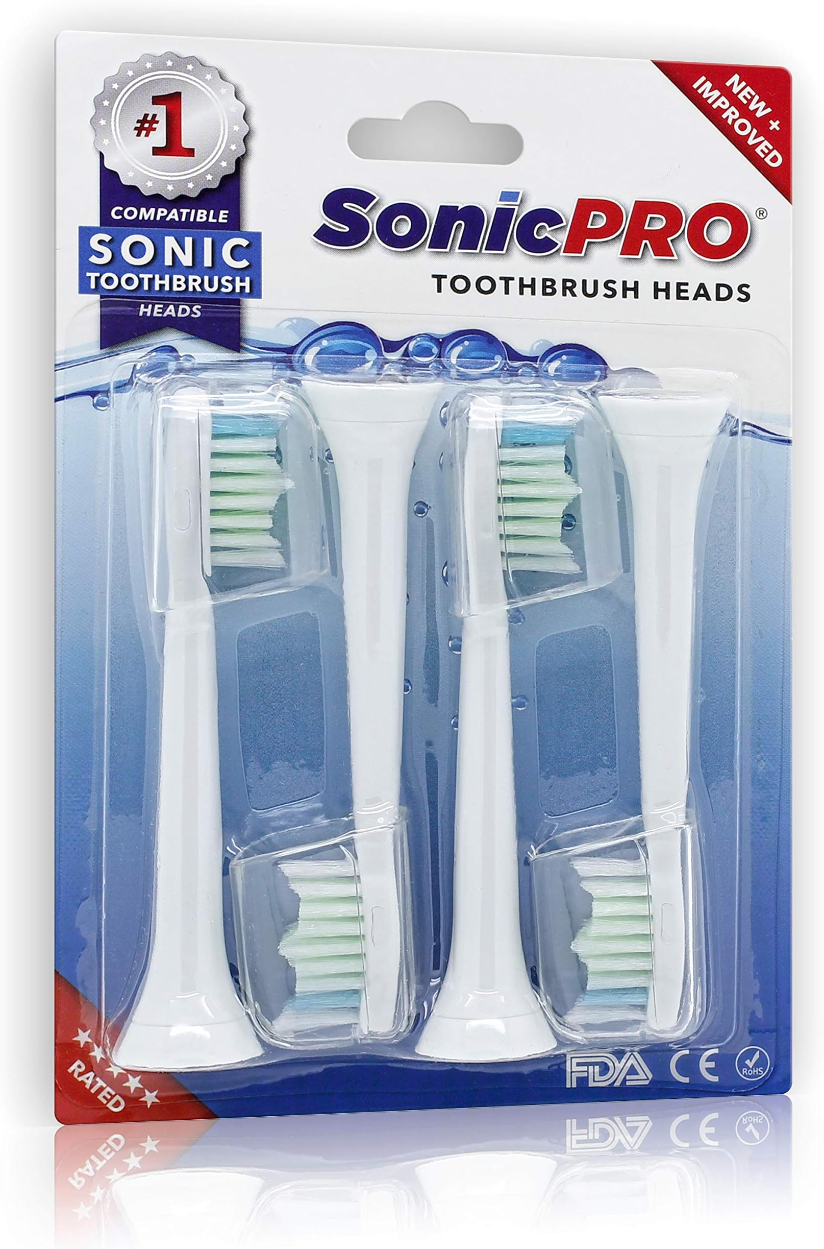 SonicPRO (4x) Brush Heads Compatible with Philips Sonicare Toothbrush Heads DiamondClean 2 Series FlexCare HealthyWhite EasyClean ProtectiveClean Hx6064 (4 Heads) SonicPRO made by Great Value Tech