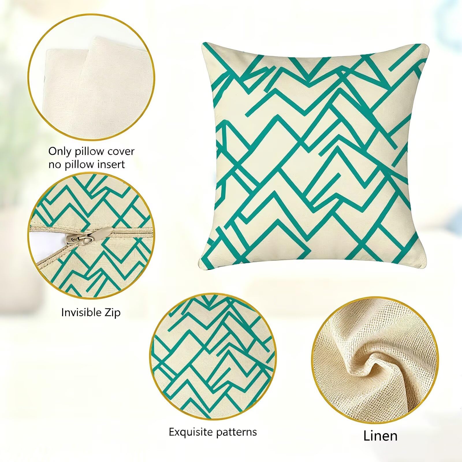 Blu Federe Cuscini Divano 60x60cm, Cuscini da Esterno Set de 4, Cod-166 | Lin Copricuscini Decorativi Letto Arredo, per Letto, Soggiorno, Giardino, Esterno, Casa Decorazione Set di 4 Linea