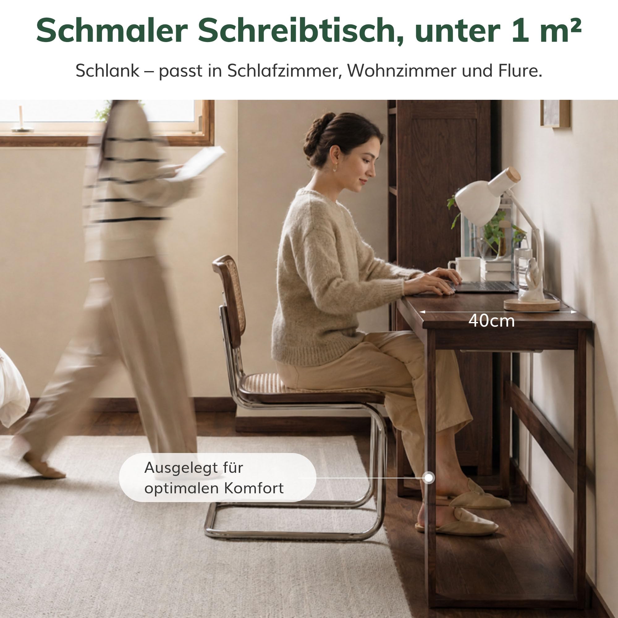YESWOOD Massivholz Kleiner Schreibtisch mit Schubladen & Ausziehplatte 1.2M
