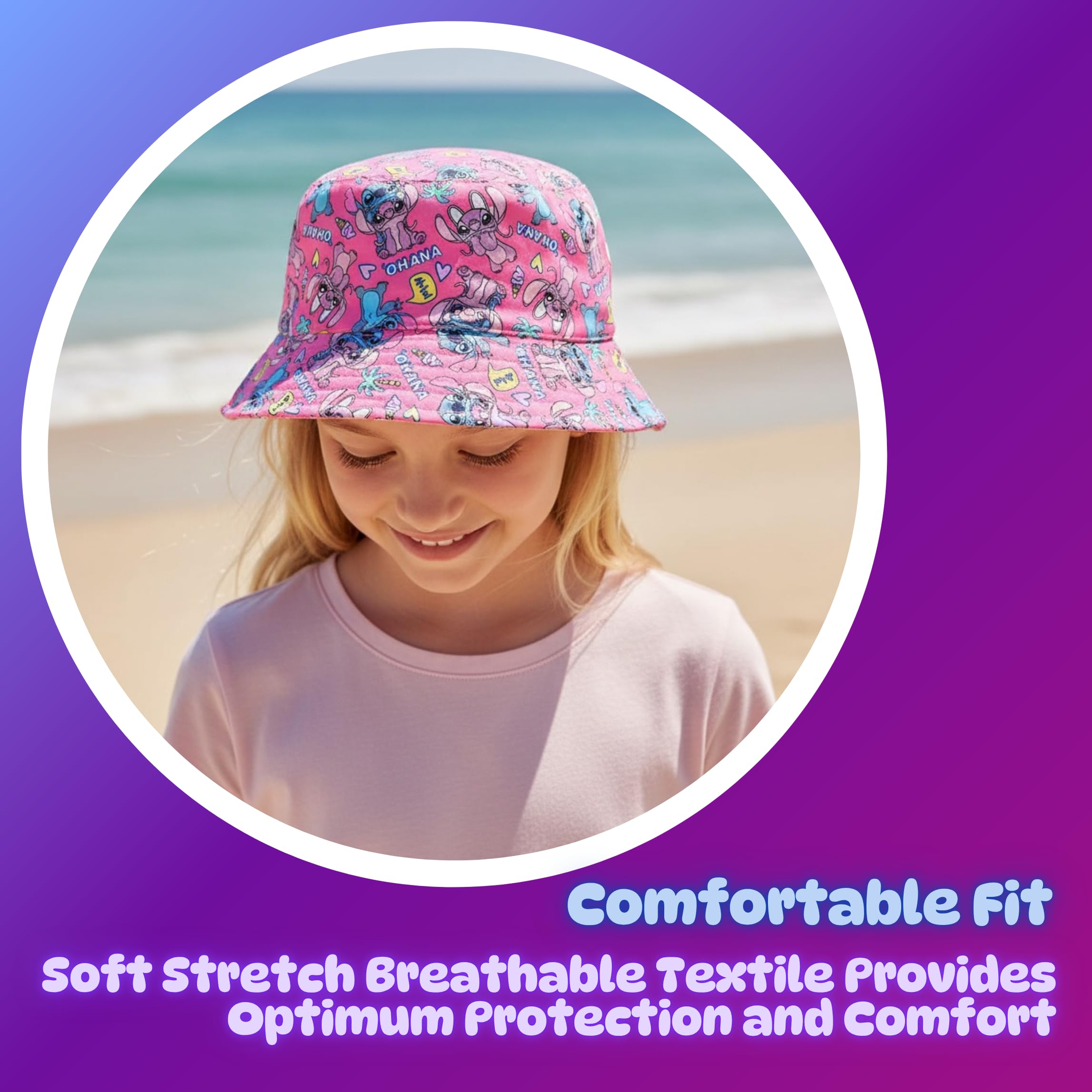 Disney Stitch Gorro para Niñas, Diseño Ohana Stitch y Angel Gorra de Pescador, Gorra de Verano Infantil Regalo para Niñas