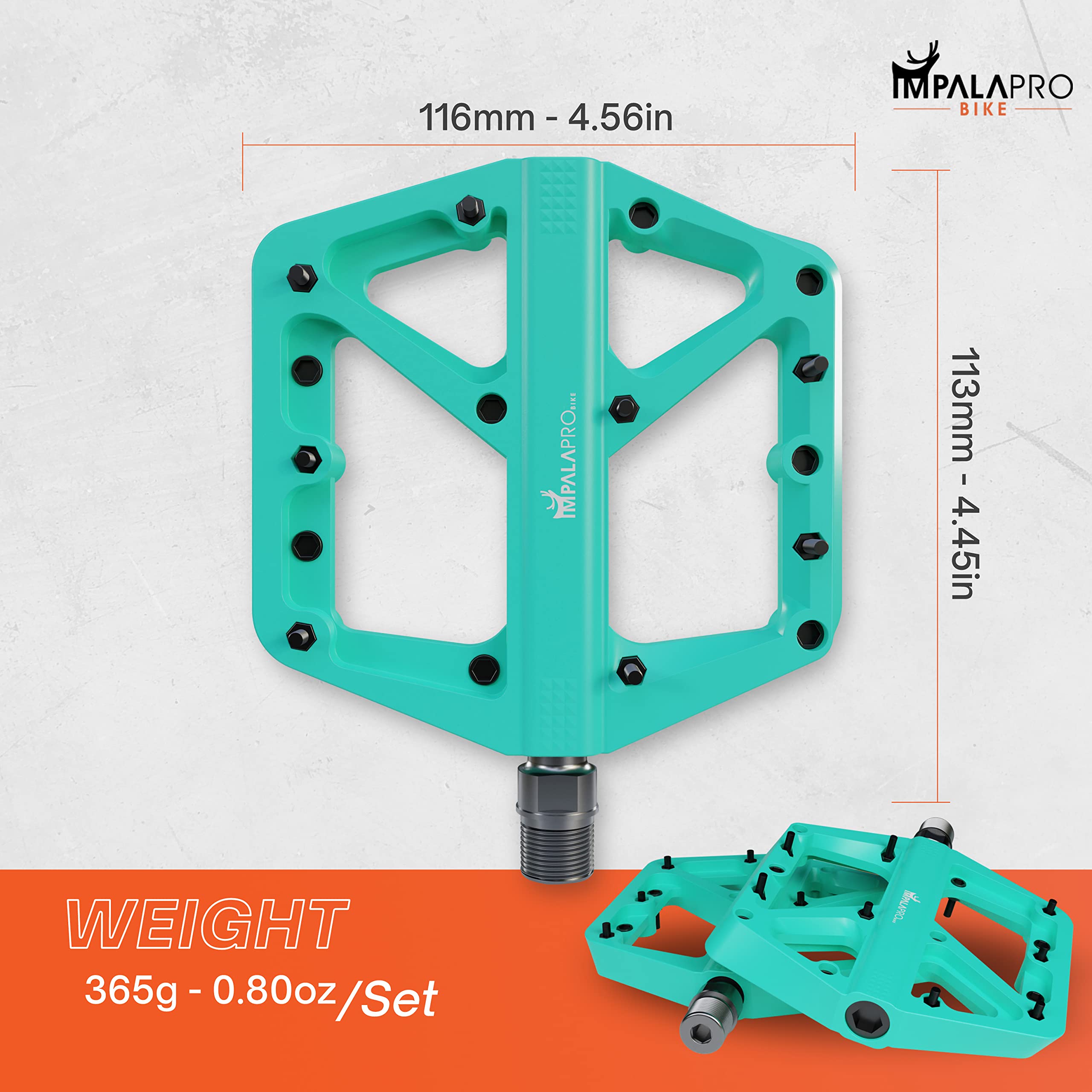 IMPALAPRO - Pedali MTB Flat In Nylon Asse 9/16" Universali Sealed Cuscinetto - Pedali Bici Antiscivolo - Pedali Bici Corsa - Pedali BMX - Pedali Bicicletta - Pedali Flat Mtb