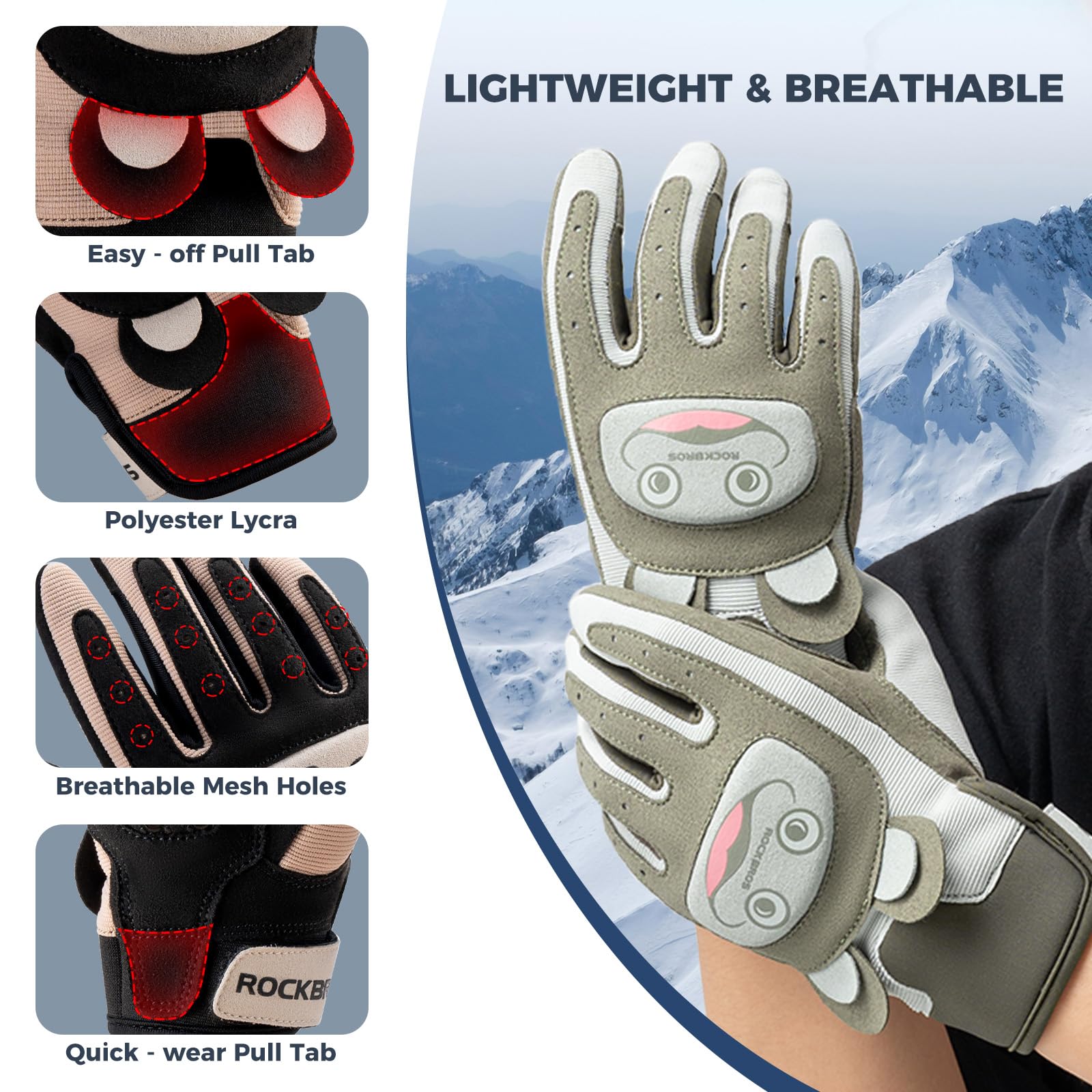 ROCKBROS Kit Vélo Enfant Casque, Gants, Lunettes, Tour de Cou et Sonnette