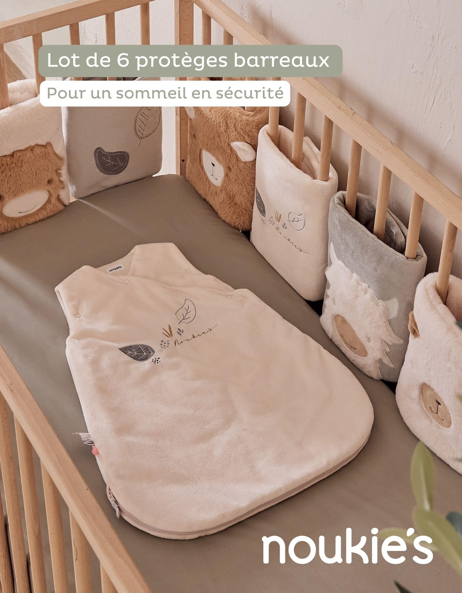 Noukie's – Protèges-Barreaux Fluffy Orso & Lily – Protection Lit ou Parc Bébé – Respirant avec Fixation Scratch – Compatible Lits 60x120 et 70x140 cm – Naissance