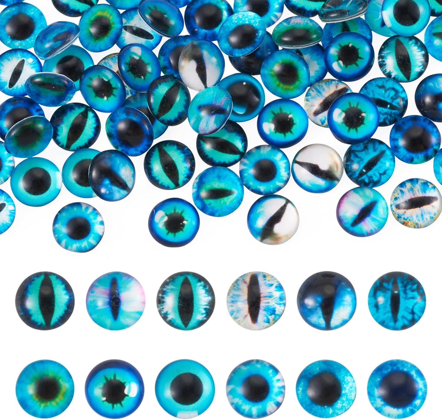 FASHEWELRY 70Pcs 8mm Glass Cabochon Eyes 2 Styles Red Craft Eyes Half Round Flatback Doll Eye Animal Eye Cabochon Cameo for Doll Making, Crochet Crafts, DIY Jewelry