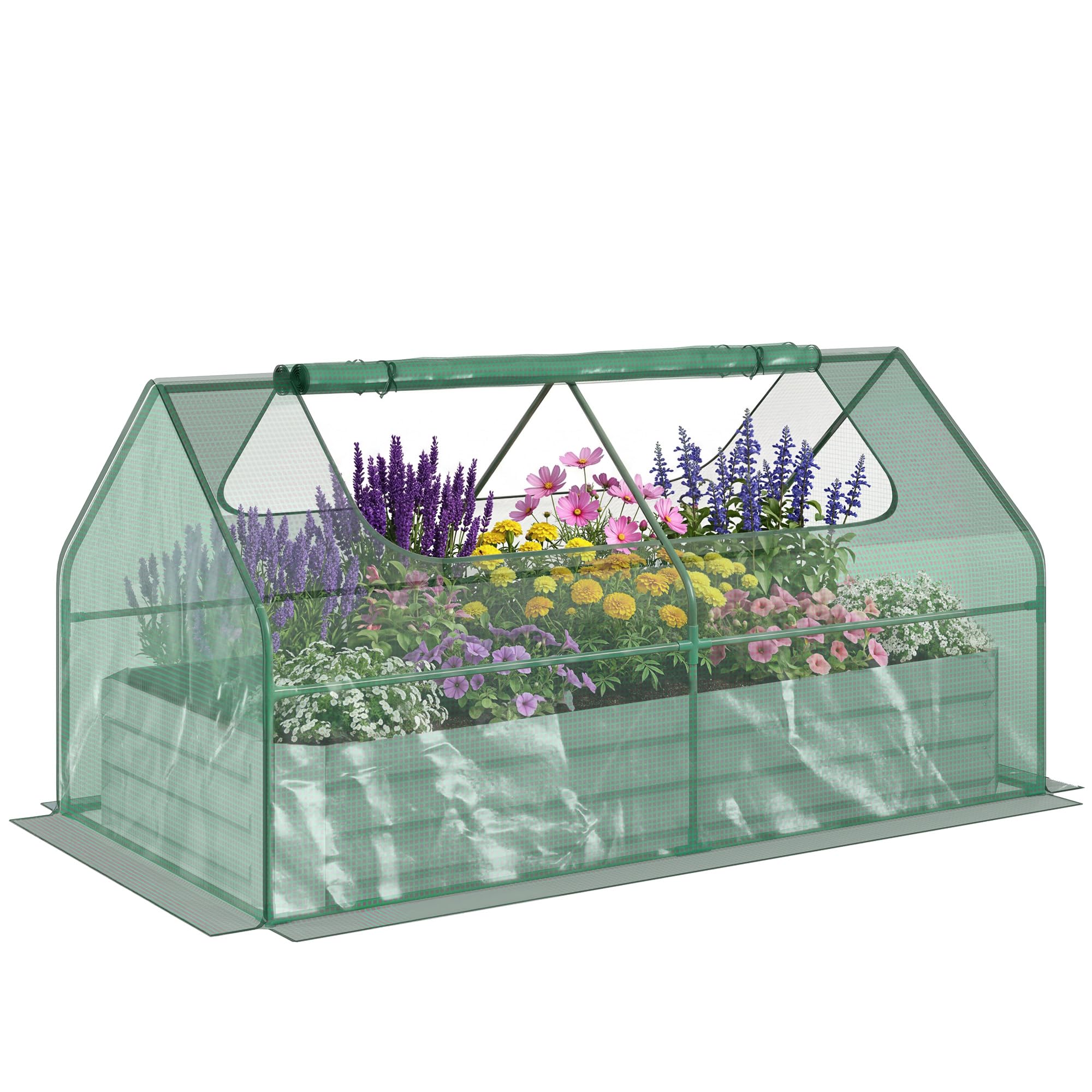 Outsunny Raised Garden Bed with Greenhouse, 185L x 95W x 92H cm, Green