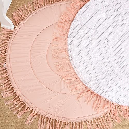 Miniatura 3 de ABREEZE Tapete redondo de algodón para bebé tapete de juego con borla para bebé cojín de gateo tapete de suelo para niños decoración de cuarto de