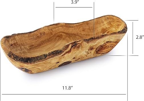Forest Decor Olive Wood Decorative Bowls - 12 Natural Wood Hand Carved Bread Bowl - Handmade Rustic Kitchen Decor for Serving Salad, Snack - Wooden Farmhouse Fruit Bowl - Dining Wooden Dough Bowls