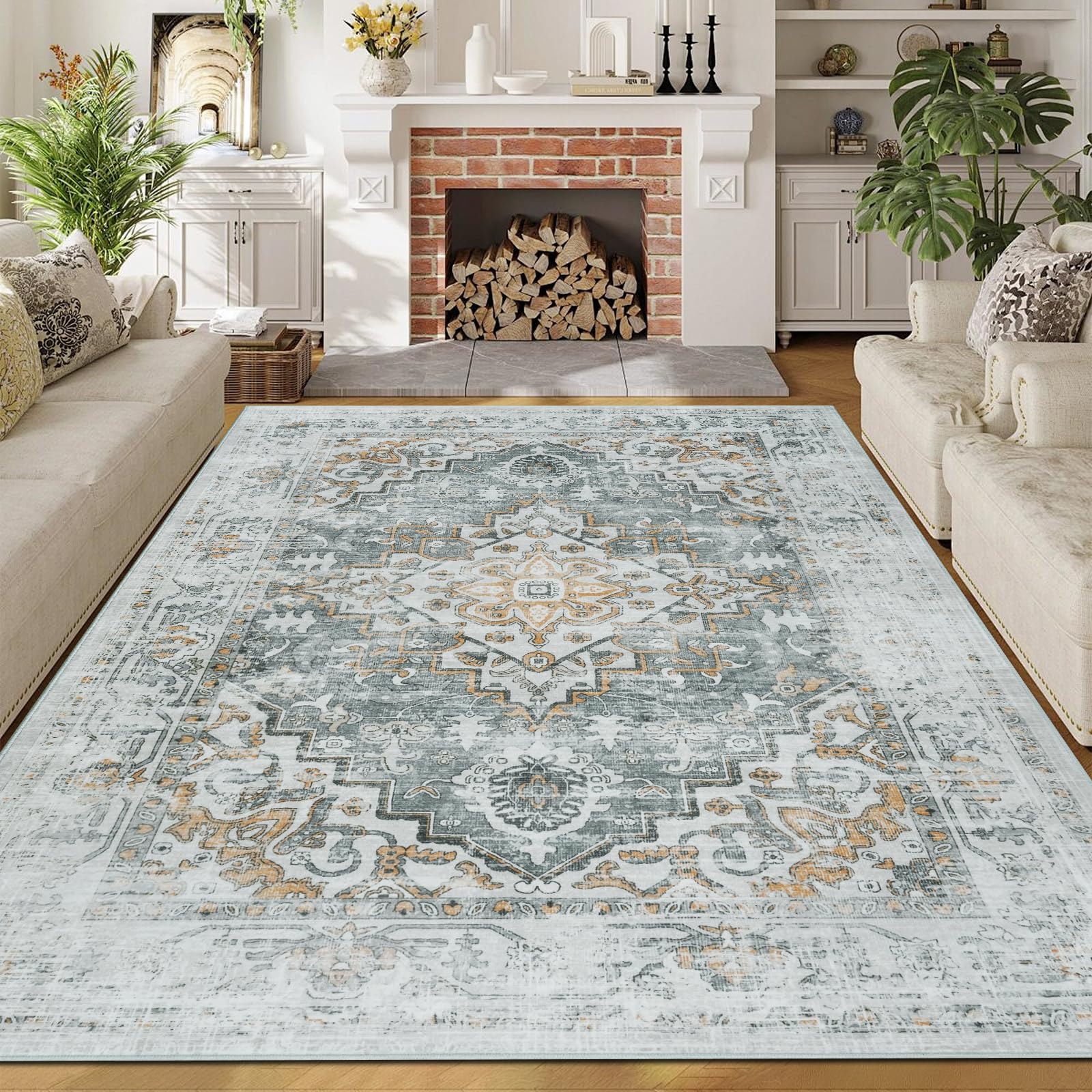 Homcomodar Large Rugs for Living Room 160X230cm Vintage Rugs Living Room Non Slip Low Pile Washable Rugs for Bedroom Kids Room Dining Room Laundry Office(Taupe Multi) โ image 1