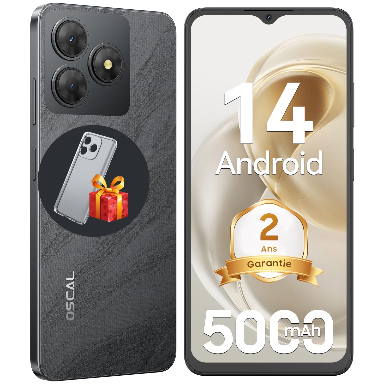 OSCAL Mobile Phone, Flat 2C Android 14 Phone, 6GB + 64GB/TF 2TB, Octa Core, 6.56 inch HD+, 5000 mAh Smartphone Battery, 13MP + 8MP, 4G Smartphone, Face ID/Dual SIM/GPS/2 Years Warranty – Black