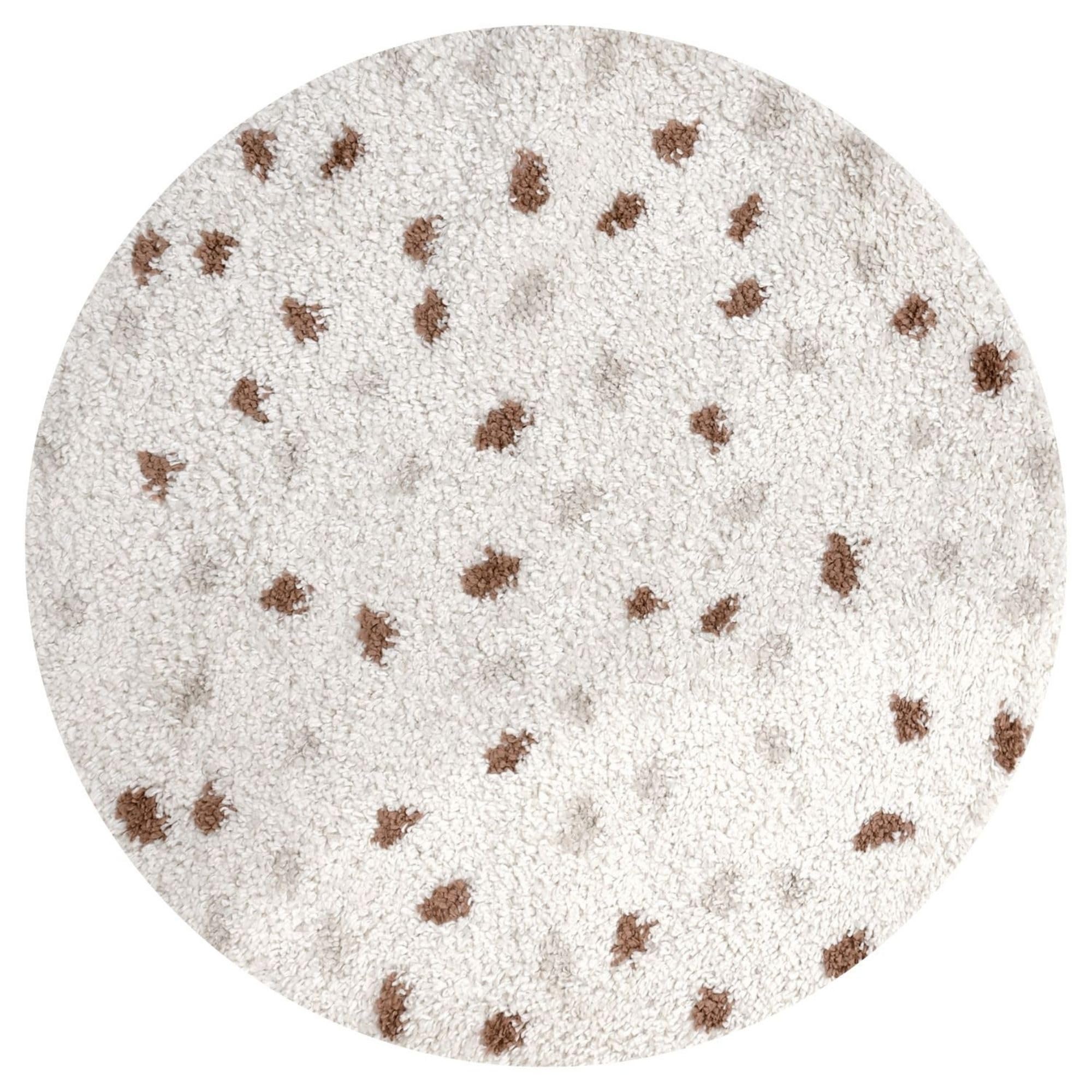THE RUGS Soft Shaggy Area Rug – Modern Patterned Carpet for Living Room & Bedroom, Extra Plush, Easy to Clean, Terrazzo Design (120 cm Round, Beige/Terra)