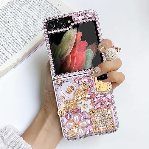 Miniatura 7 de Omio - Funda para Samsung Galaxy Z Flip 5, lujosa funda 3D hecha a mano con diamantes de imitación brillantes de hierro con colgante de torre de