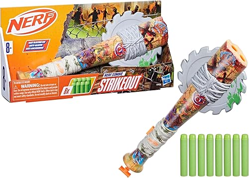 Miniatura 12 de Nerf Zombie Strikeout Dart Blaster, 8 dardos Nerf Elite, hoja de espuma, cebado de tracción, juegos al aire libre, a partir de 8 años