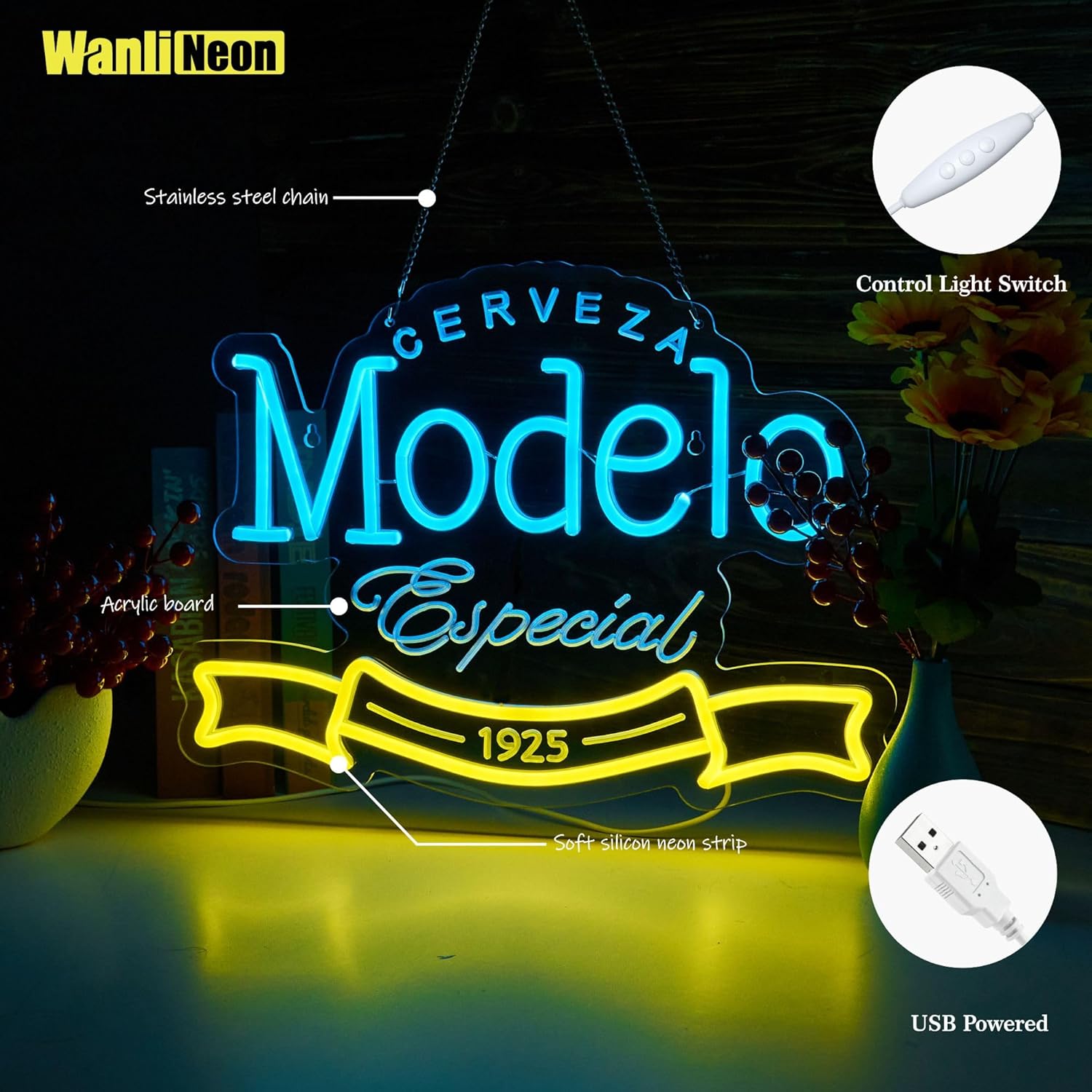 Model Neon Sign for Wall Decor, Beer Bar Dimmable LED Lights Signs for Man Cave Bedroom Home Shop Pub Bistro Party Hotel Game Room Decor Gifts, USB Powered