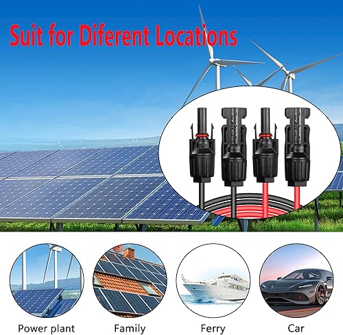 Miniatura 6 de SinLoon Cable de extensión solar de 14 AWG, 1 par de cable de panel solar fotovoltaico de calibre 14, cable de alimentación solar impermeable IP67