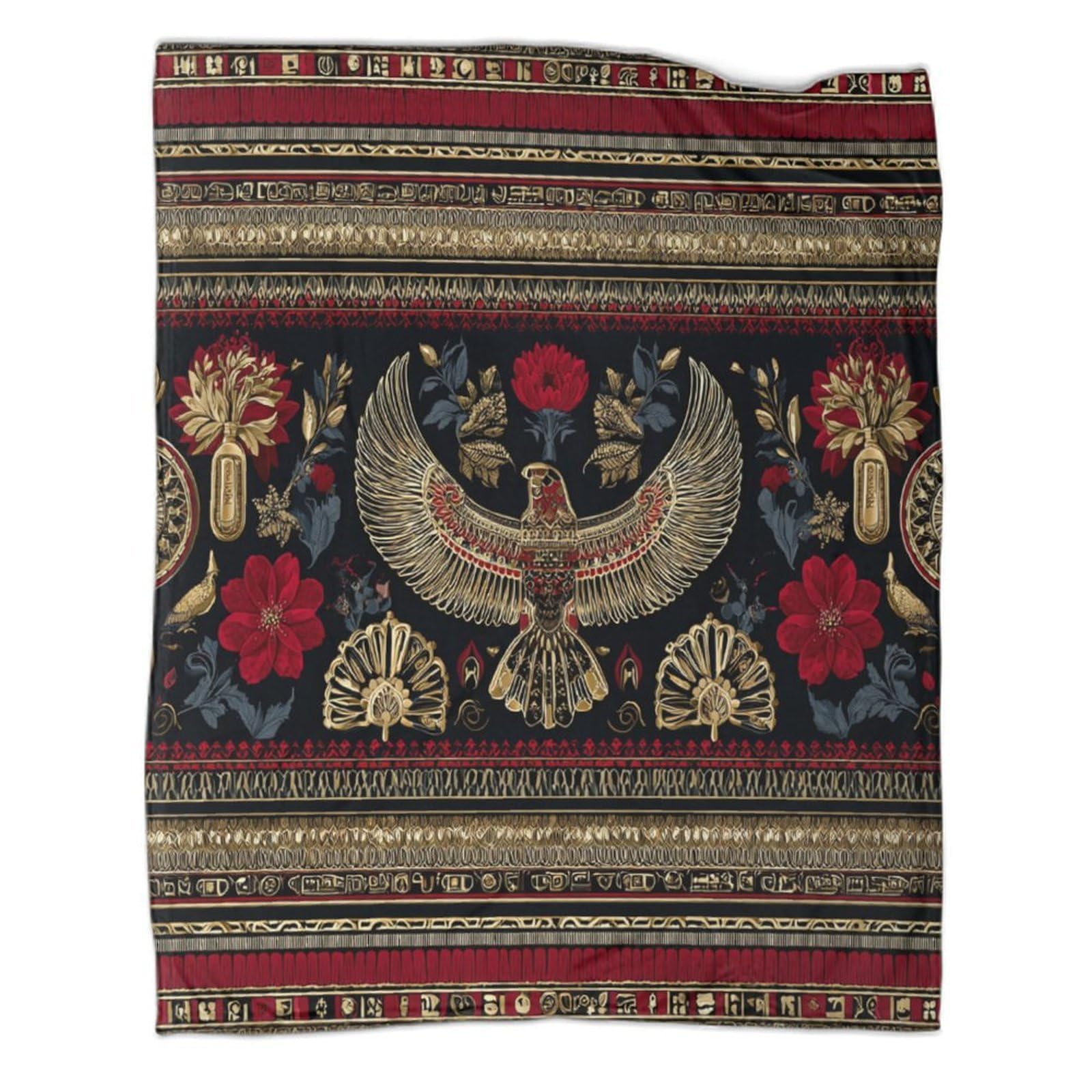 kaiyun Ancient Egyptian Pharaoh Motifs, Hieroglyphic Elements Throws,Soft And Warm Printed Flannel for Bed And Sofa 70x80inch(180x200cm)