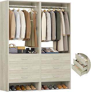 Aheaplus Closet System Closet Organizer, 3.6FT Closets, Set of 2，White Oak | Walk-in Closet or Small Closets Wardrobe, Clothes Rack with Hanging Rods, 3.6FT Closets