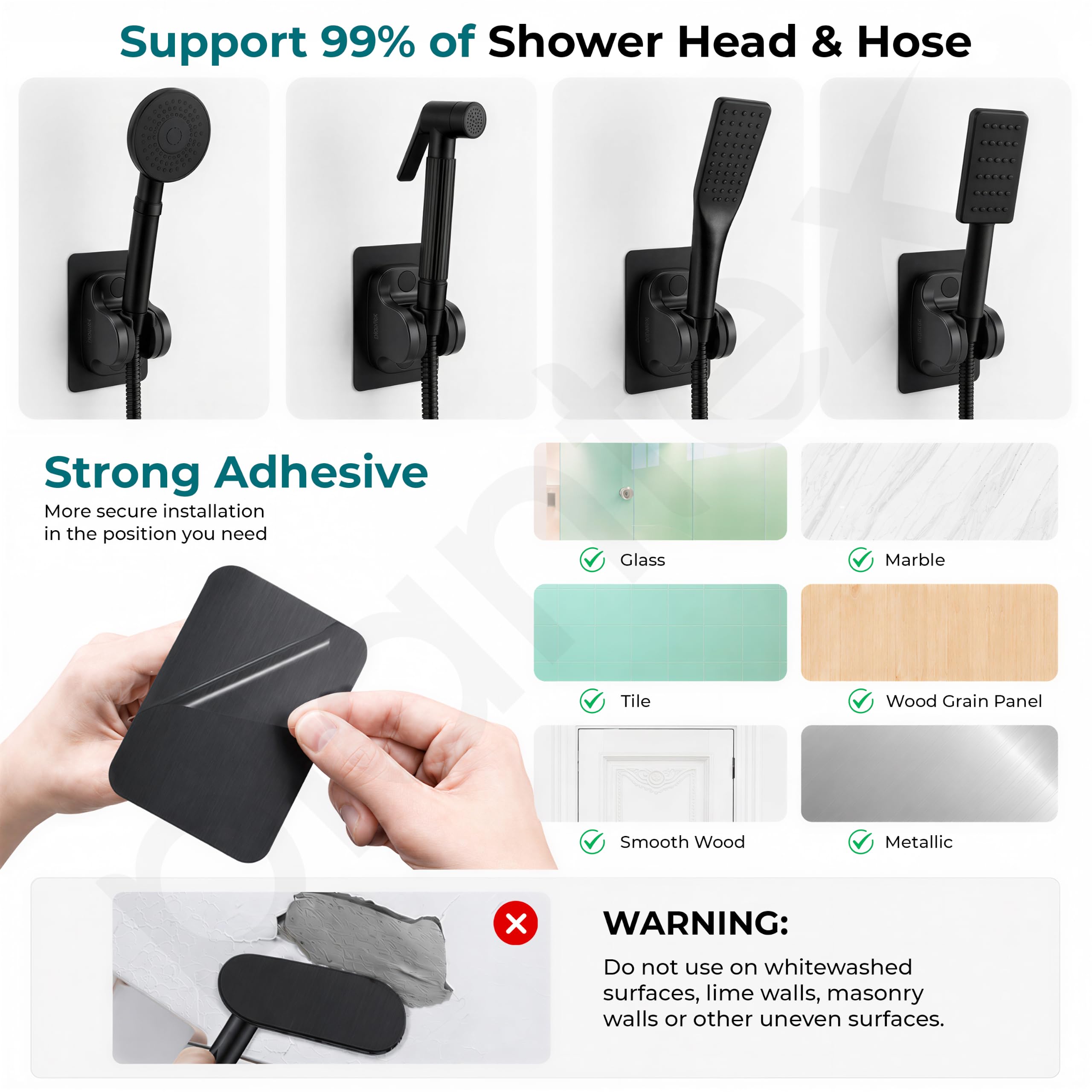 Drill-Free Shower Holder - Easy Wall Mount -9