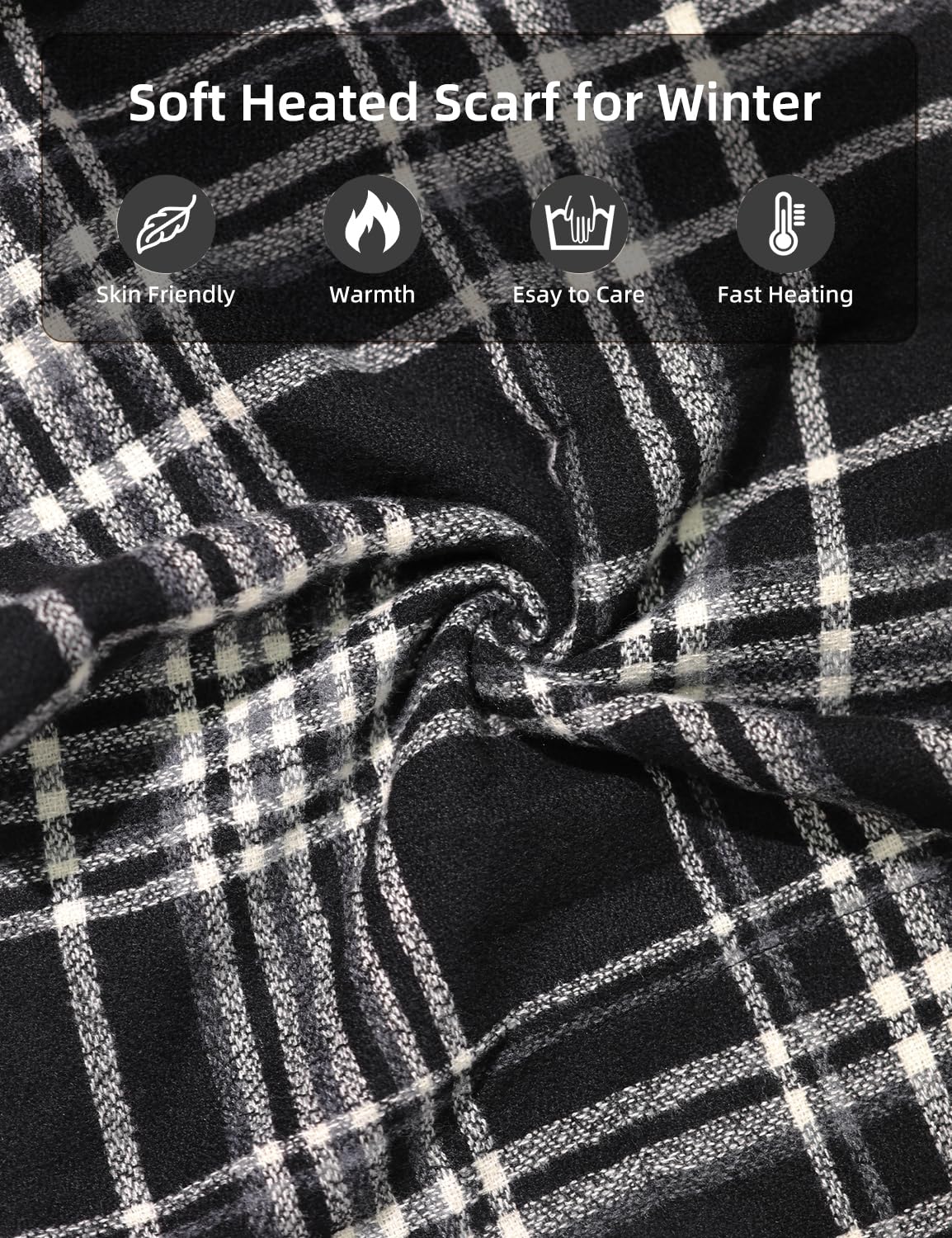 Bufanda térmica para mujeres y hombres con batería recargable portátil, bufanda eléctrica para el cuello para clima frío invierno, Negro clásico 5