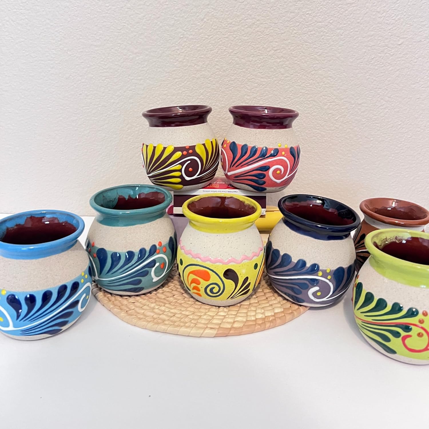 JARRITOS mexican mug clay, Mexican clay cup, MEXICAN cup hand painted Hand made Mexican pottery coffee mugs 4 pack (4 PACK mix colors)