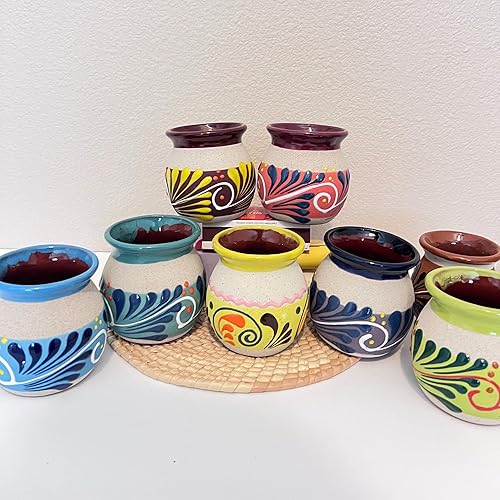 JARRITOS mexican mug clay, Mexican clay cup, MEXICAN cup hand painted Hand made Mexican pottery coffee mugs Blue (4 PACK mix colors)