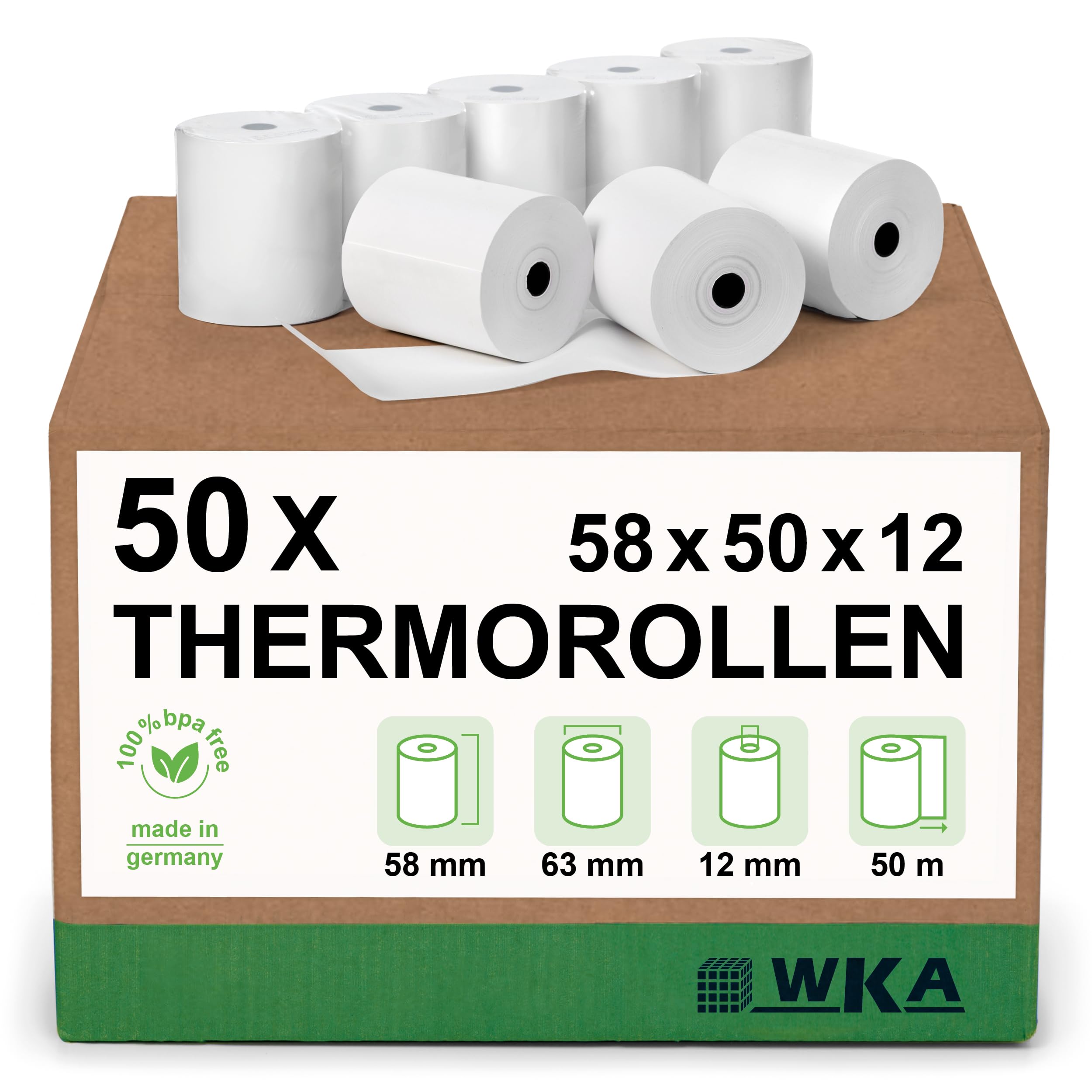 50 Thermorollen 58mm x 50m x 12mm für Sharp ER-A220 XEA213 ER-A770M ER01PU ER-A490 UP-700 UP-600 XE-A213 XE-A201 XE-A202 XE-A113 XE-A203 XE-A212, Bonrollen, Kassenrollen, Thermo-Bonrollen