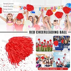 Faxco 12Pack Plastic Pom Poms Cheerleading Pom Poms Sports Dance Cheer Plastic Pom Pom for Rooters,Cheering Squard,Cheering Team (Red)
