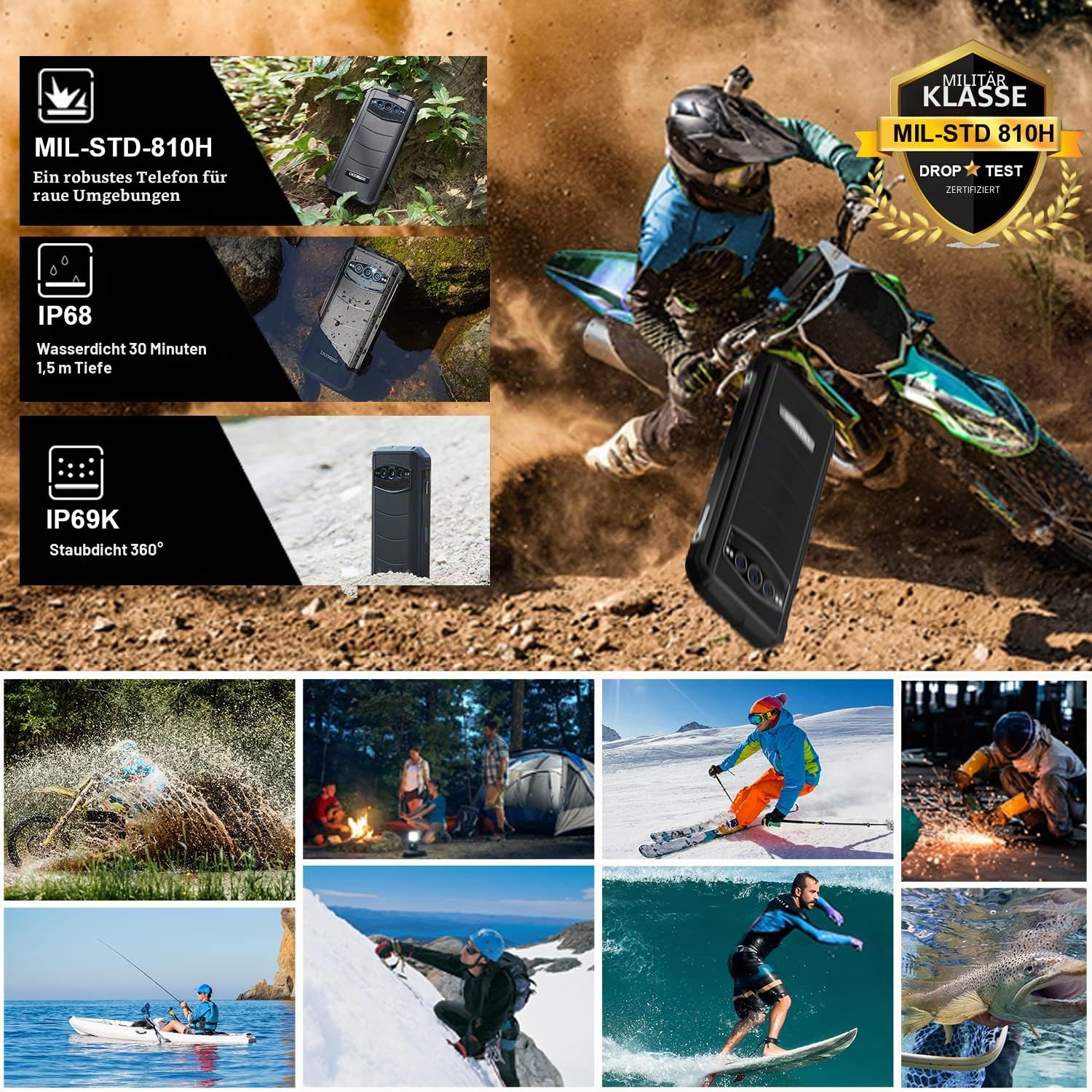 S100 Handy ohne Vertrag, 20GB+256GB / 2TB Helio G99, 120Hz 6, 58'' FHD+ Smartphone, 108MP+20MP Nachtsicht Kamera, 10800mAh Akku, 66W Schnellladung, IP68 Dual SIM Android 12 NFC, Schwarz