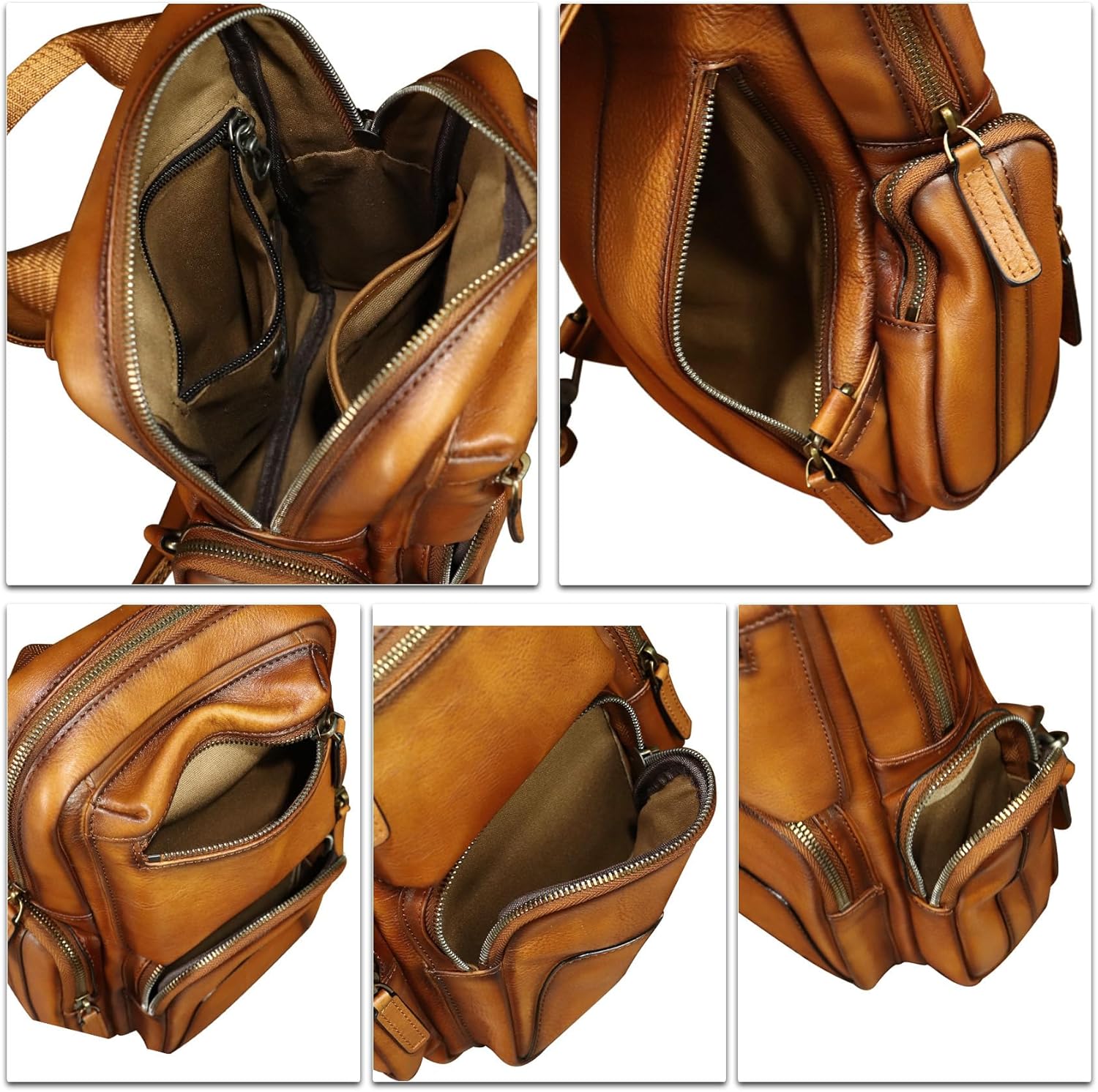 LRTO Genuine Leather Sling Bag for Men and Women Vintage Leather Sling Backpack Purse Chest Bag Over Shoulder Crossbody Bag (Brown)