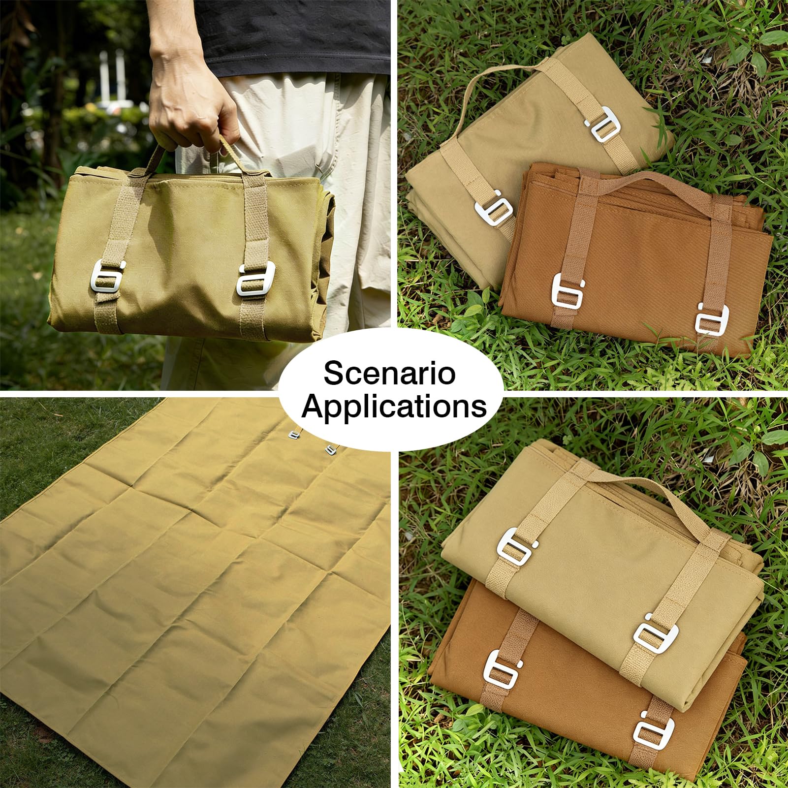 Manta de Picnic Impermeable para Suelo Plegable con Asa 192x138 cm Resistente al Agua Ideal para Camping Playa Barbacoa Senderismo Color Caqui