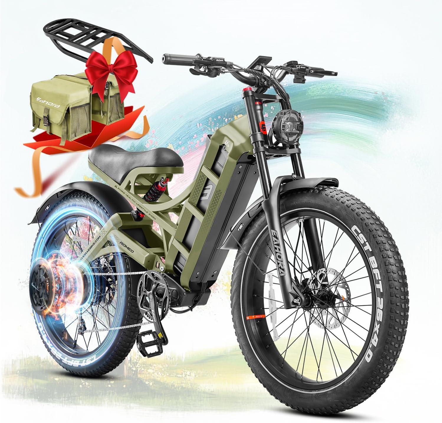 eAhora Romeo Pro (2025 Upgraded) Peak 1600W 34MPH Electric Bike for Adults, 48V 60AH 200+ Miles Long Range Electric Bike, 26*4.0" Fat Tire Electric Mountain Bike, Full Suspension, Commuting & Delivery
