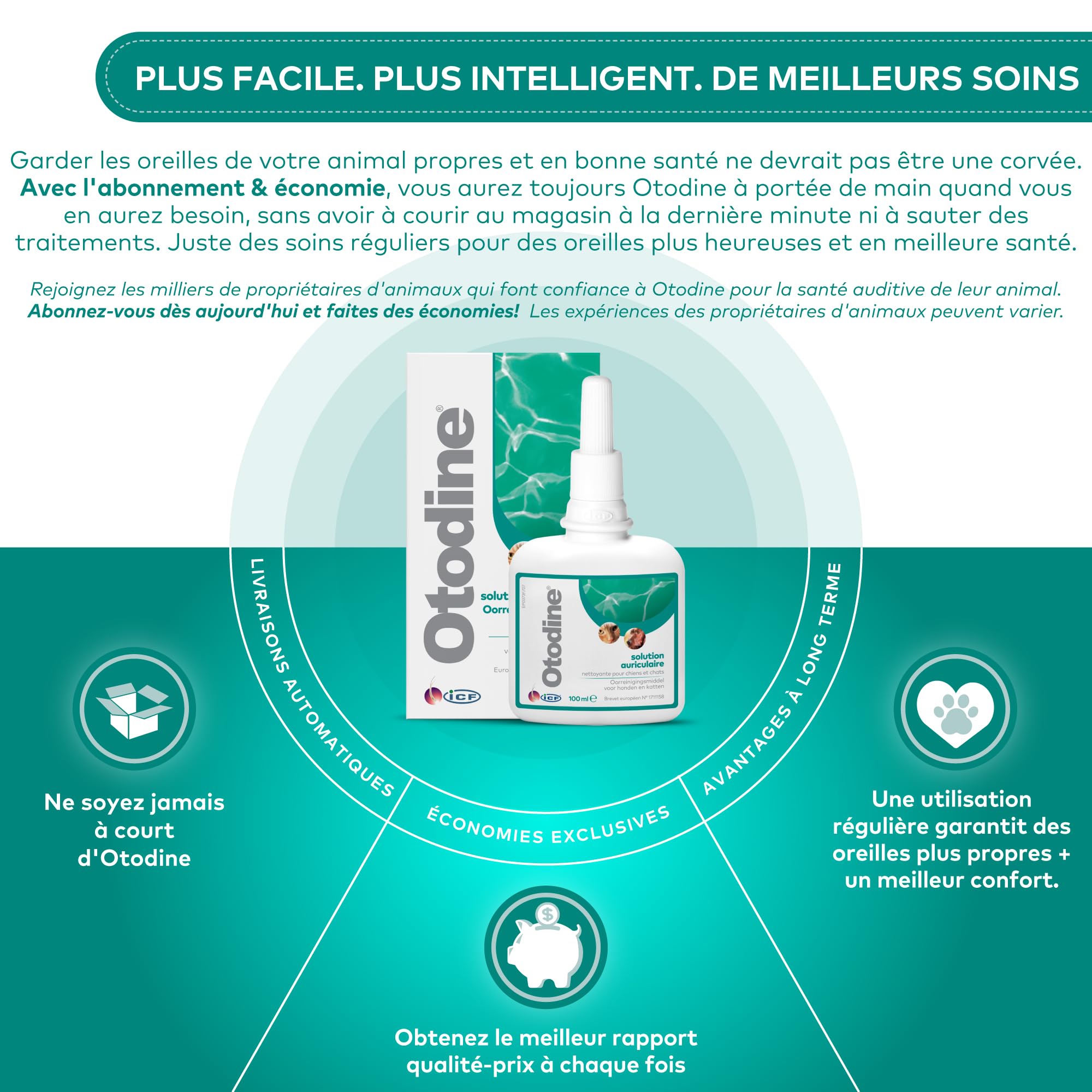 ICF Otodine | Nettoyant Oreille Chien et Chat | Nettoyant Auriculaire Assainissant pour Chien et Chat | Soin pour l'Hygiène et la Santé Auriculaire des Animaux Sujets à l'Otite Externe | 100ml