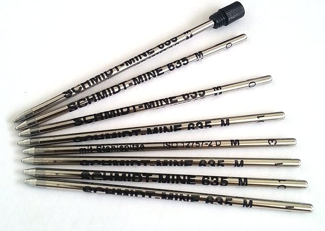 8 x Schmidt 635M Mini Ball Pen Refill - Black - (Lamy M21 and Cross 8518-4 Compatible)