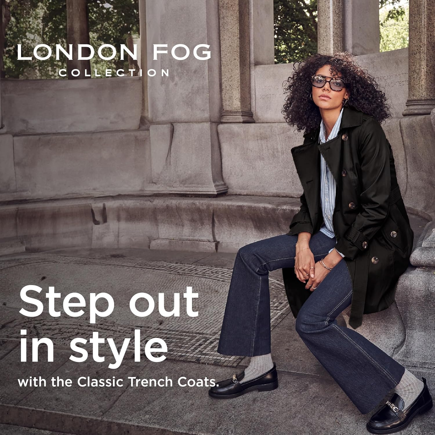 LONDON FOG womens Double-Breasted Long Trench Coat with Belt - Image 3