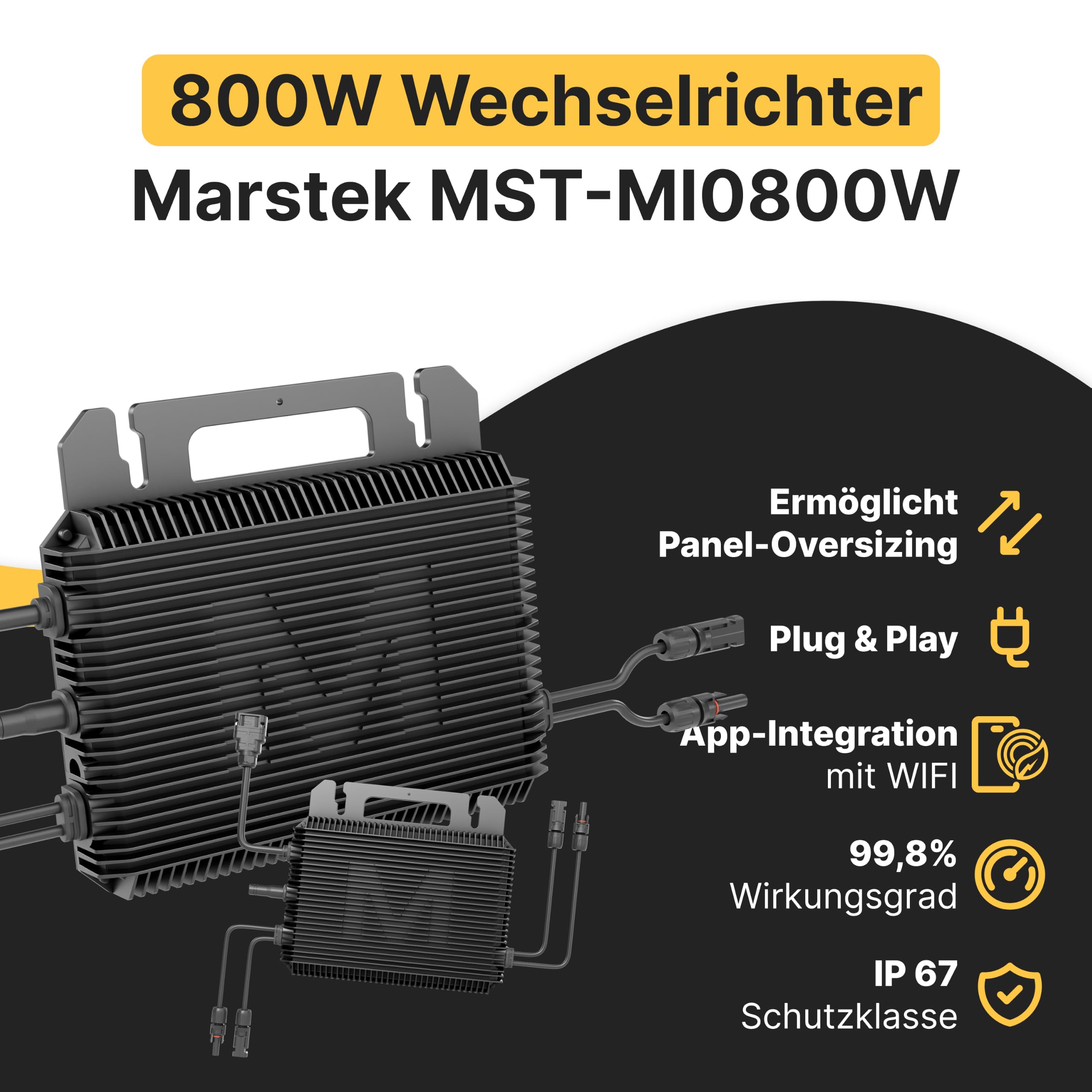 Solakon Balkonkraftwerk 2000W komplett Steckdose - Balkonkraftwerk 2000 Watt neuester Wechselrichter 800W - Solaranlage Komplettset mit 4x500W Solarpanel/Solar Panels mit 5m Kabel