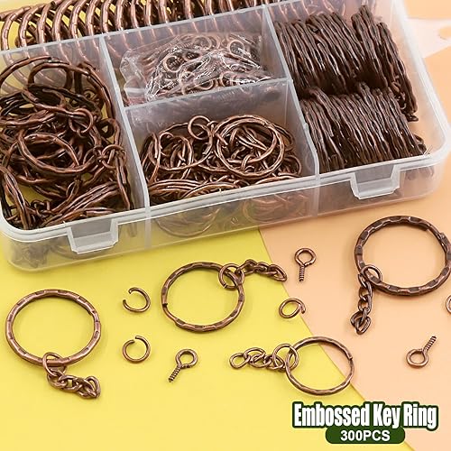 Miniatura 6 de Llavero de cobre rojo con diseño de patrones de ondas, juego a granel de 100 piezas con anillos abiertos y pasadores de ojo de tornillo para